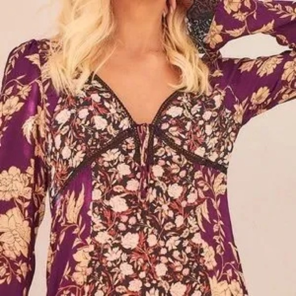 Free People Odette Floral‎ Long Sleeve Tunic NWT XSmall - Picture 4 of 14